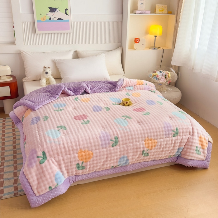 91家纺网 家纺一手货源 找家纺 优雅星家纺 2026新款亲肤舒适兔毛绒豆豆绒冬被 郁金香