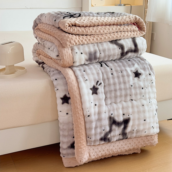 91家纺网 家纺一手货源 找家纺 优雅星家纺 2026新款亲肤舒适兔毛绒豆豆绒冬被 星星点点