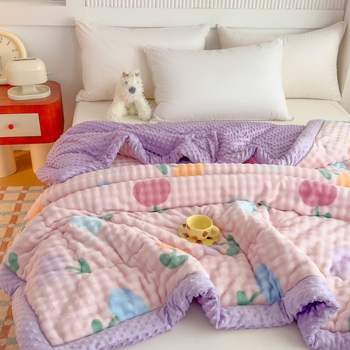 91家纺网 家纺一手货源 找家纺 优雅星家纺 2026新款亲肤舒适兔毛绒豆豆绒冬被 郁金香