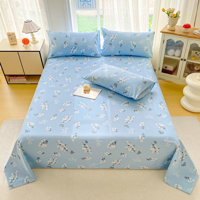 91家纺网 家纺一手货源 找家纺 金泰莱 2026春夏新款100%全棉纯棉老粗布床单凉席席子 蓝樱