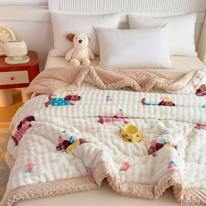 91家纺网 家纺一手货源 找家纺 优雅星家纺 2026新款亲肤舒适兔毛绒豆豆绒冬被 香肠狗