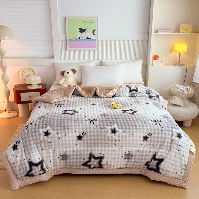 91家纺网 家纺一手货源 找家纺 优雅星家纺 2026新款亲肤舒适兔毛绒豆豆绒冬被 星星点点