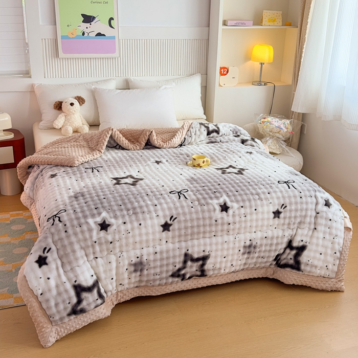 91家纺网 家纺一手货源 找家纺 优雅星家纺 2026新款亲肤舒适兔毛绒豆豆绒冬被 星星点点