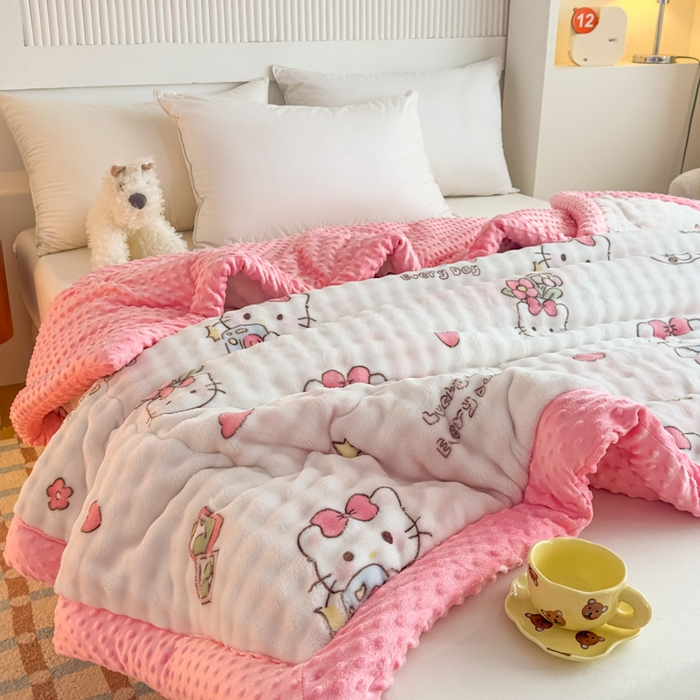 91家纺网 家纺一手货源 找家纺 优雅星家纺 2026新款亲肤舒适兔毛绒豆豆绒冬被 凯特猫