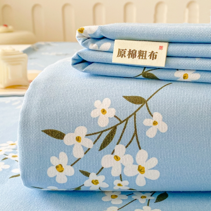 91家纺网 家纺一手货源 找家纺 金泰莱 2026春夏新款100%全棉纯棉老粗布床单凉席席子 蓝樱