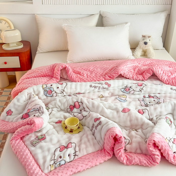 91家纺网 家纺一手货源 找家纺 优雅星家纺 2026新款亲肤舒适兔毛绒豆豆绒冬被 凯特猫