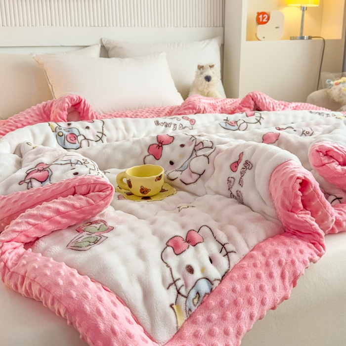 91家纺网 家纺一手货源 找家纺 优雅星家纺 2026新款亲肤舒适兔毛绒豆豆绒冬被 凯特猫