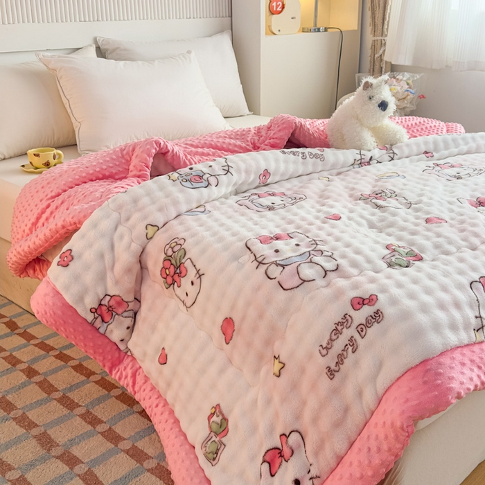 91家纺网 家纺一手货源 找家纺 优雅星家纺 2026新款亲肤舒适兔毛绒豆豆绒冬被 凯特猫