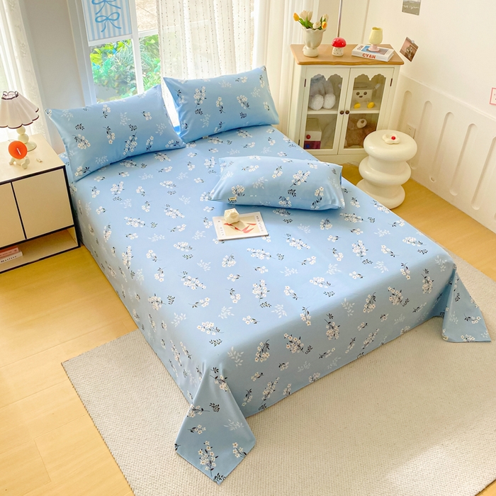 91家纺网 家纺一手货源 找家纺 金泰莱 2026春夏新款100%全棉纯棉老粗布床单凉席席子 蓝樱