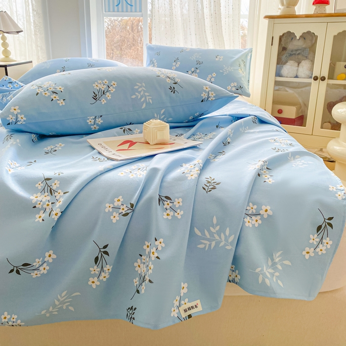 91家纺网 家纺一手货源 找家纺 金泰莱 2026春夏新款100%全棉纯棉老粗布床单凉席席子 蓝樱