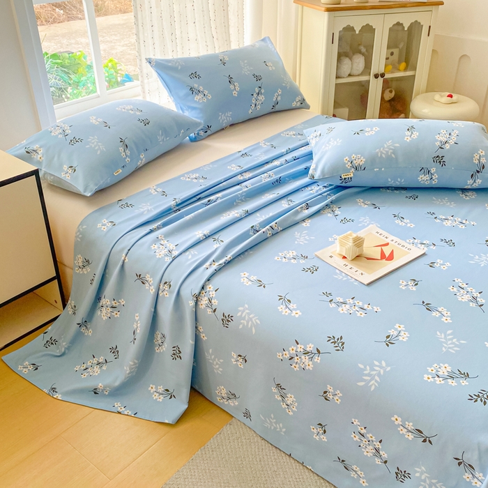 91家纺网 家纺一手货源 找家纺 金泰莱 2026春夏新款100%全棉纯棉老粗布床单凉席席子 蓝樱