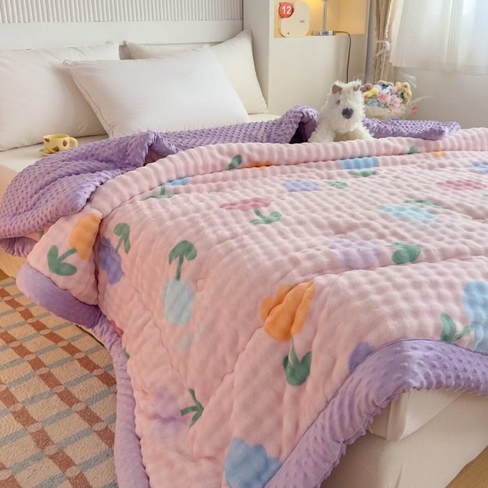 91家纺网 家纺一手货源 找家纺 优雅星家纺 2026新款亲肤舒适兔毛绒豆豆绒冬被 郁金香