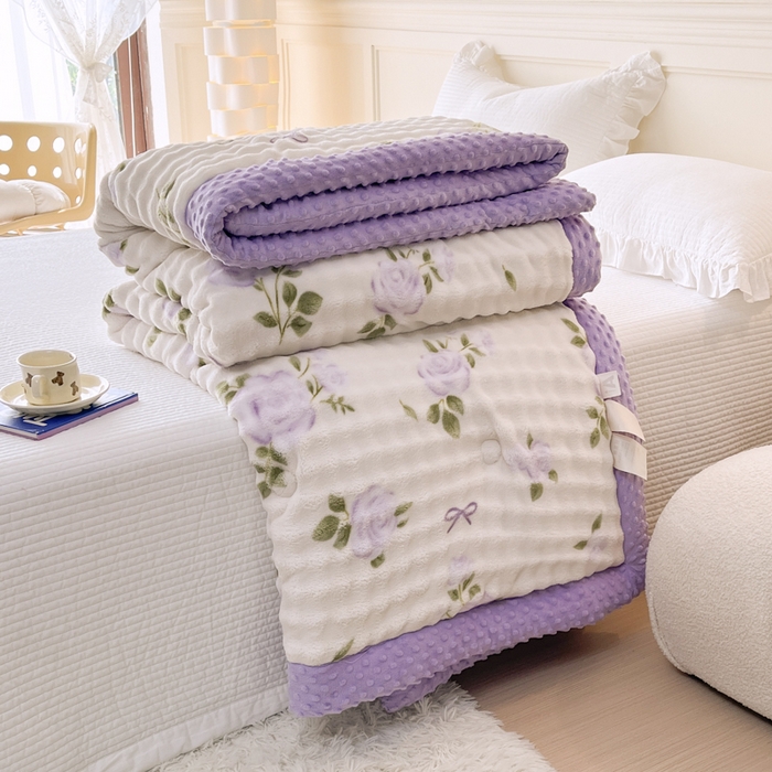 91家纺网 家纺一手货源 找家纺 优雅星家纺 2026新款亲肤舒适兔毛绒豆豆绒冬被 姹紫嫣红舞（老花型）