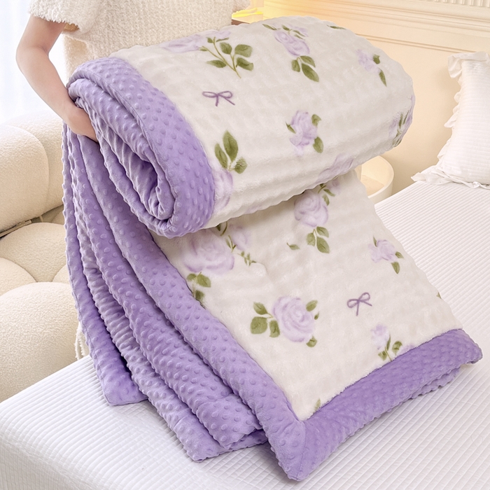 91家纺网 家纺一手货源 找家纺 优雅星家纺 2026新款亲肤舒适兔毛绒豆豆绒冬被 姹紫嫣红舞（老花型）