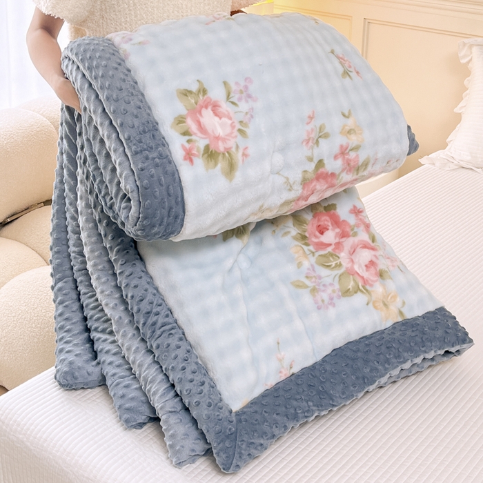 91家纺网 家纺一手货源 找家纺 优雅星家纺 2026新款亲肤舒适兔毛绒豆豆绒冬被 花开富贵舞（老花型）