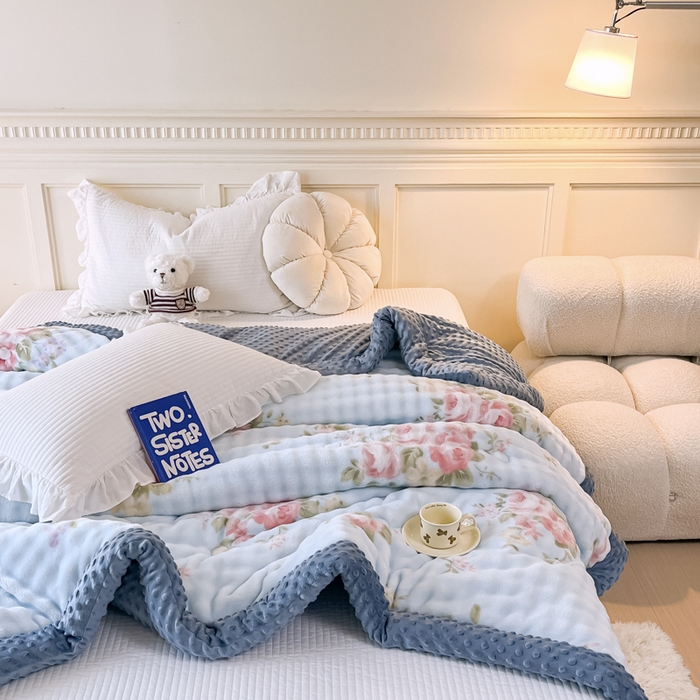 91家纺网 家纺一手货源 找家纺 优雅星家纺 2026新款亲肤舒适兔毛绒豆豆绒冬被 花开富贵舞（老花型）