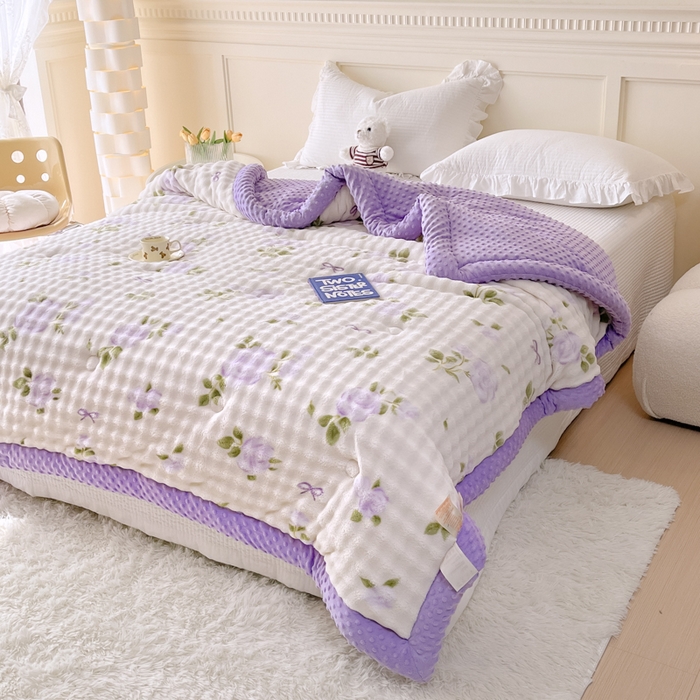 91家纺网 家纺一手货源 找家纺 优雅星家纺 2026新款亲肤舒适兔毛绒豆豆绒冬被 姹紫嫣红舞（老花型）