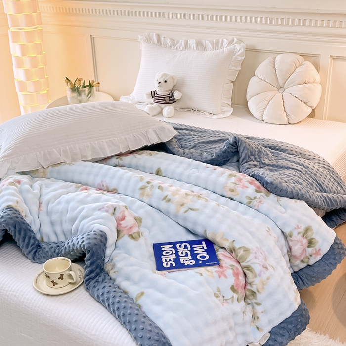 91家纺网 家纺一手货源 找家纺 优雅星家纺 2026新款亲肤舒适兔毛绒豆豆绒冬被 花开富贵舞（老花型）