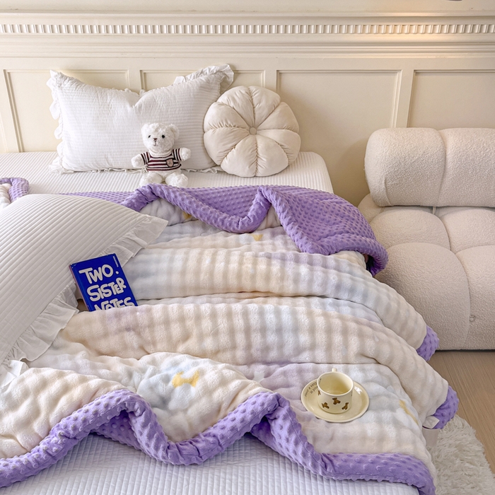 91家纺网 家纺一手货源 找家纺 优雅星家纺 2026新款亲肤舒适兔毛绒豆豆绒冬被 众星捧月舞（老花型）