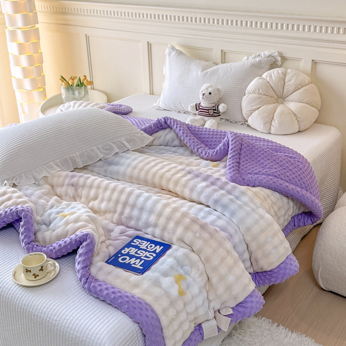 91家纺网 家纺一手货源 找家纺 优雅星家纺 2026新款亲肤舒适兔毛绒豆豆绒冬被 众星捧月舞（老花型）