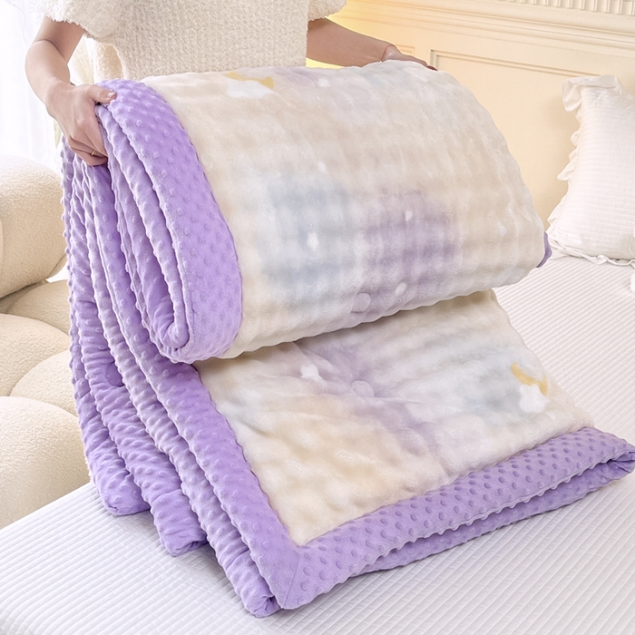 91家纺网 家纺一手货源 找家纺 优雅星家纺 2026新款亲肤舒适兔毛绒豆豆绒冬被 众星捧月舞（老花型）