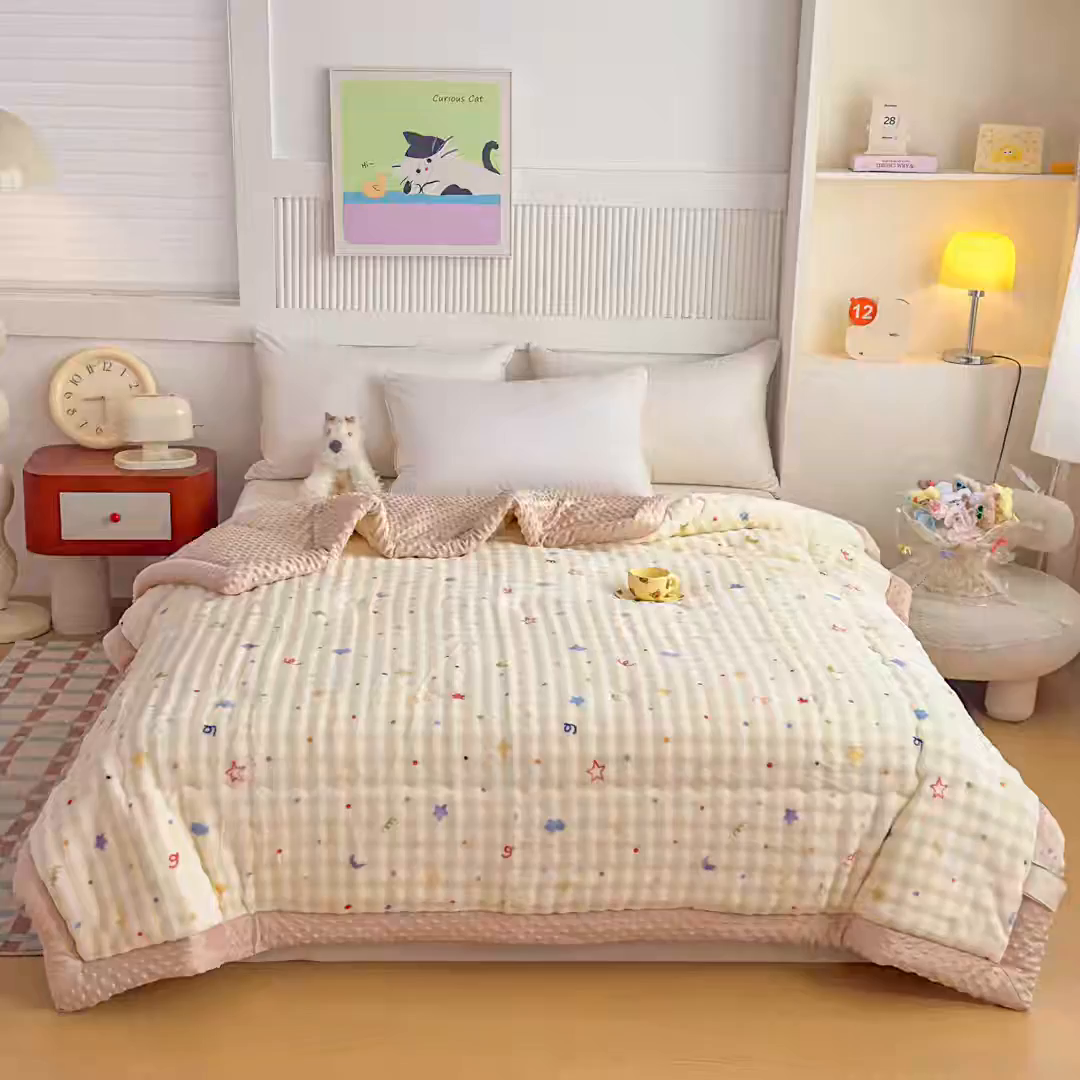 91家纺网 家纺一手货源 找家纺 优雅星家纺 2026新款亲肤舒适兔毛绒豆豆绒冬被 派对