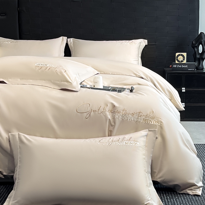 91家纺网 家纺一手货源 找家纺 拼社家纺 2026新款A类全棉贡缎长绒棉四件套全棉四件套简约刺绣纯色纯棉床上用品（提供买家秀） 依恋-奶茶灰棕