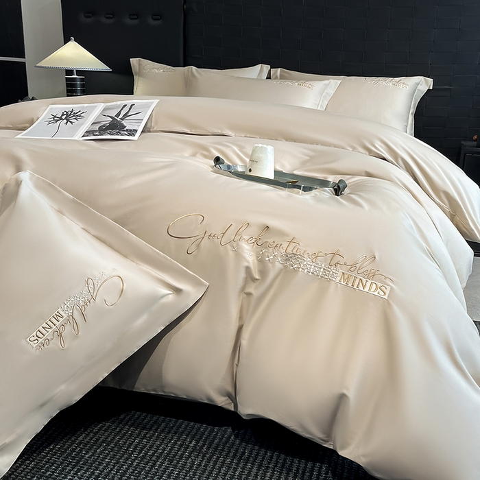 91家纺网 家纺一手货源 找家纺 拼社家纺 2026新款A类全棉贡缎长绒棉四件套全棉四件套简约刺绣纯色纯棉床上用品（提供买家秀） 依恋-奶茶灰棕