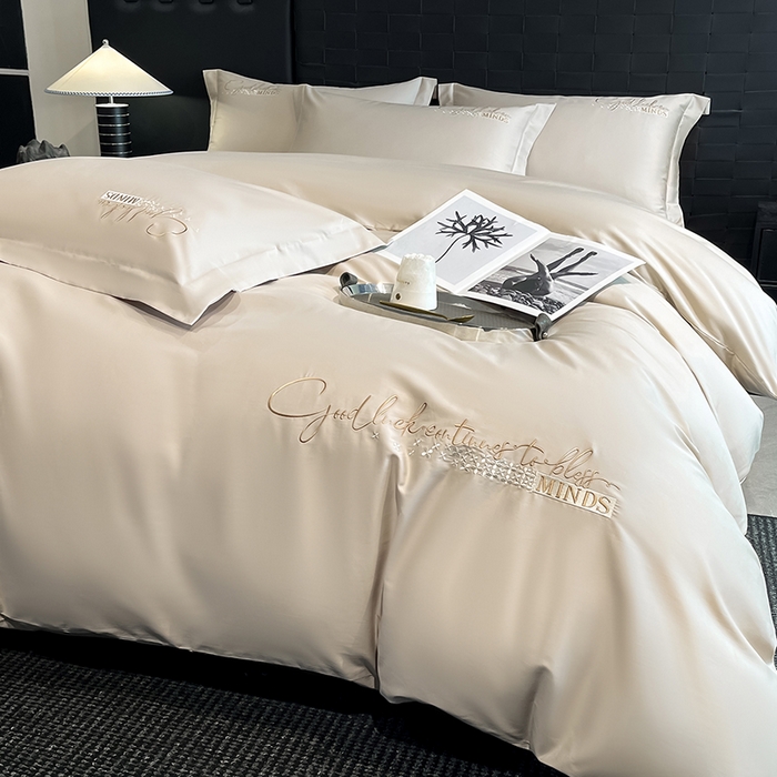 91家纺网 家纺一手货源 找家纺 拼社家纺 2026新款A类全棉贡缎长绒棉四件套全棉四件套简约刺绣纯色纯棉床上用品（提供买家秀） 依恋-奶茶灰棕