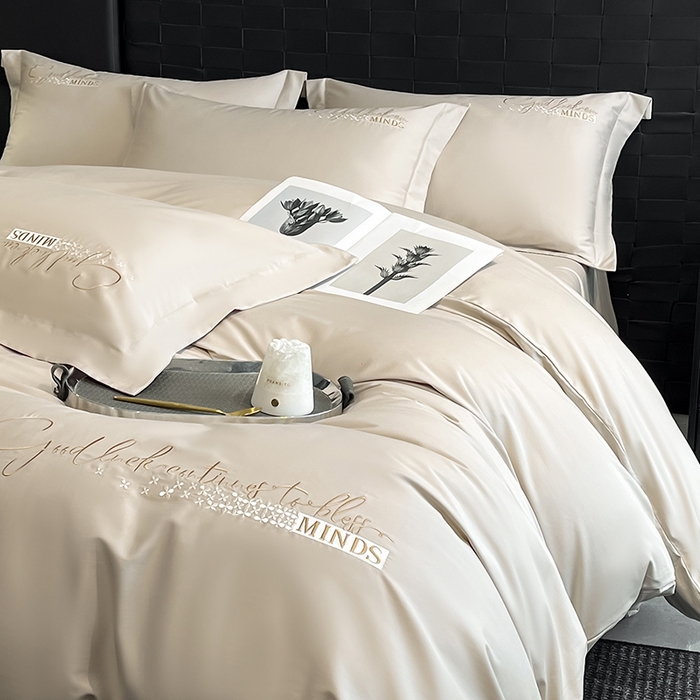 91家纺网 家纺一手货源 找家纺 拼社家纺 2026新款A类全棉贡缎长绒棉四件套全棉四件套简约刺绣纯色纯棉床上用品（提供买家秀） 依恋-奶茶灰棕