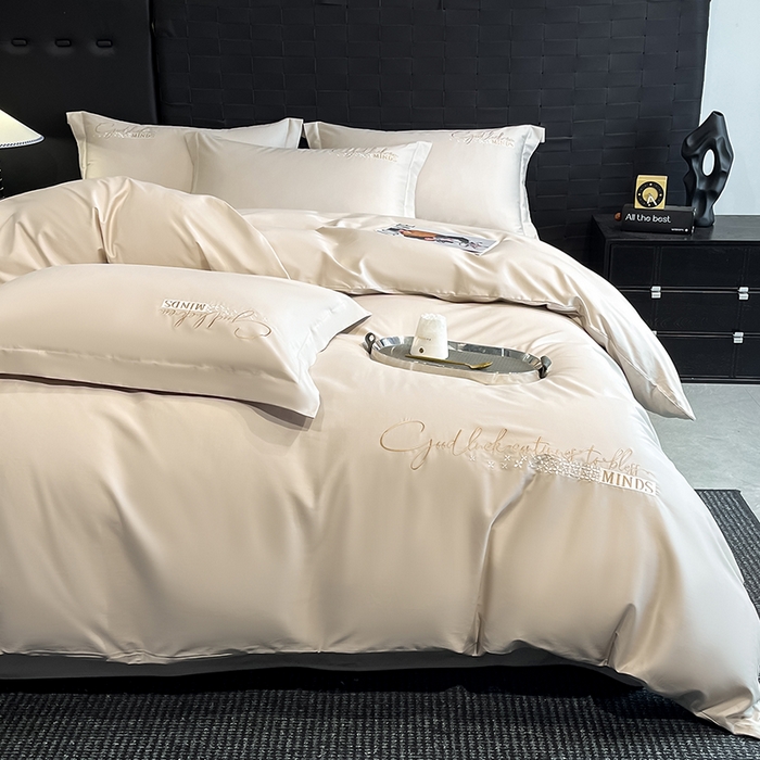 91家纺网 家纺一手货源 找家纺 拼社家纺 2026新款A类全棉贡缎长绒棉四件套全棉四件套简约刺绣纯色纯棉床上用品（提供买家秀） 依恋-奶茶灰棕