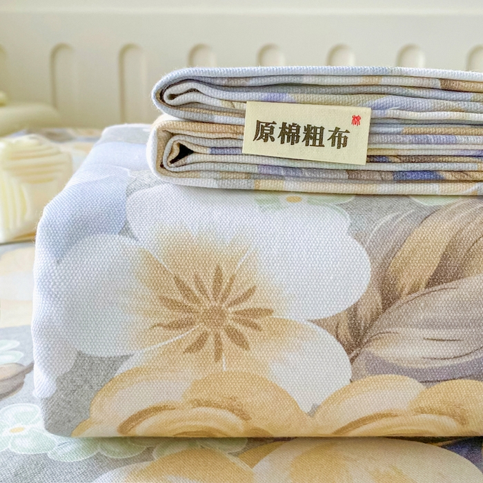 91家纺网 家纺一手货源 找家纺 金泰莱 2026春夏新款100%全棉纯棉老粗布床单凉席席子 浅棠