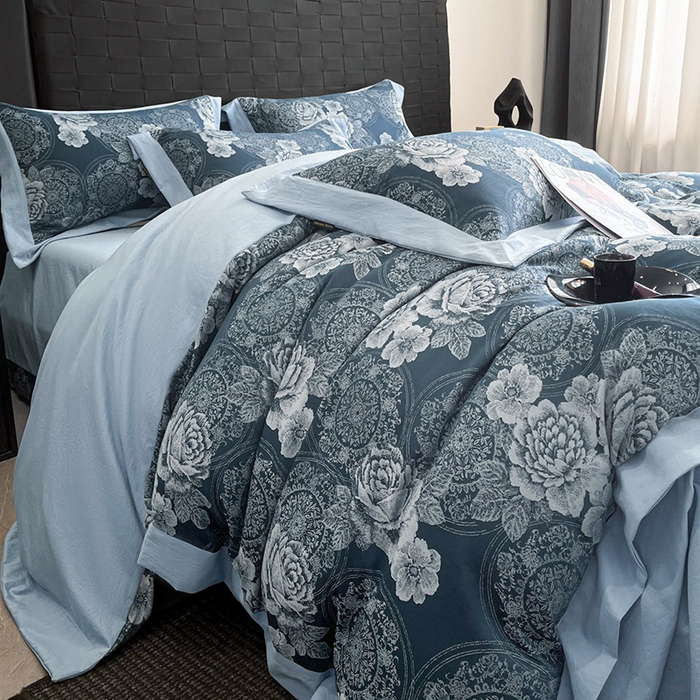 91家纺网 家纺一手货源 找家纺 （总）库里梦家纺 2026新款天丝色织提花高精密斜纹棉四件套