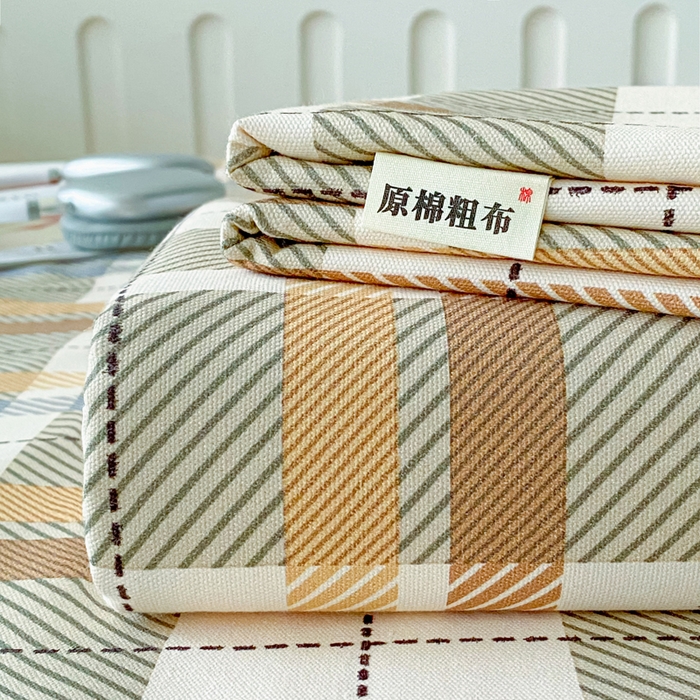 91家纺网 家纺一手货源 找家纺 金泰莱 2026春夏新款100%全棉纯棉老粗布床单凉席席子 浅棕