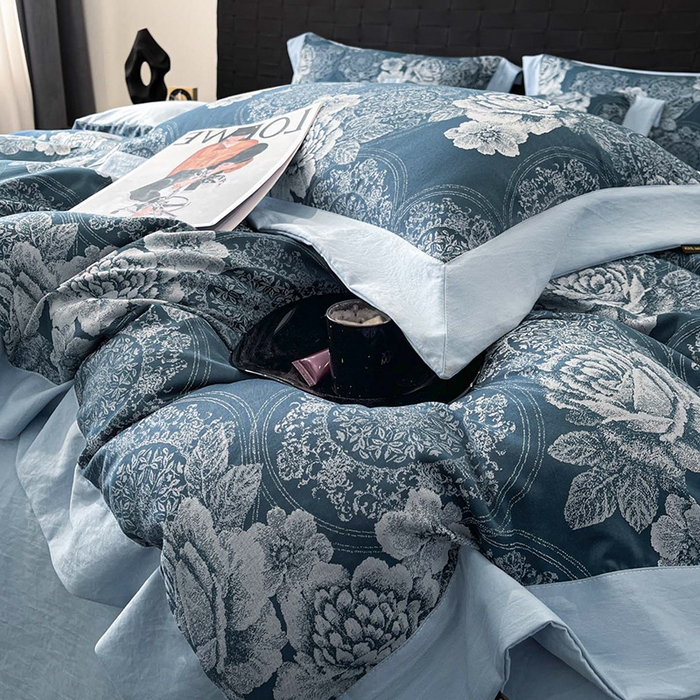 91家纺网 家纺一手货源 找家纺 （总）库里梦家纺 2026新款天丝色织提花高精密斜纹棉四件套