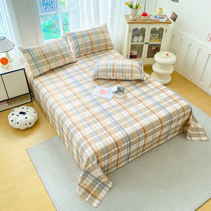 91家纺网 家纺一手货源 找家纺 金泰莱 2026春夏新款100%全棉纯棉老粗布床单凉席席子 浅棕