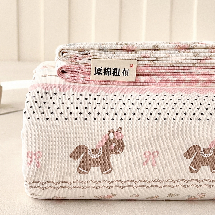 91家纺网 家纺一手货源 找家纺 金泰莱 2026春夏新款100%全棉纯棉老粗布床单凉席席子 小红马