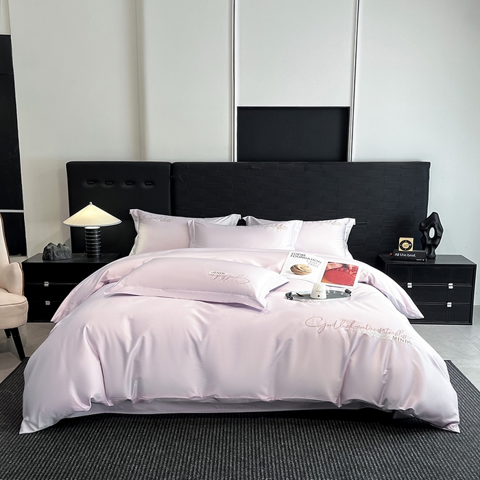 拼社家纺 2026新款A类全棉贡缎长绒棉四件套全棉四件套简约刺绣纯色纯棉床上用品（提供买家秀） 依恋-优雅紫