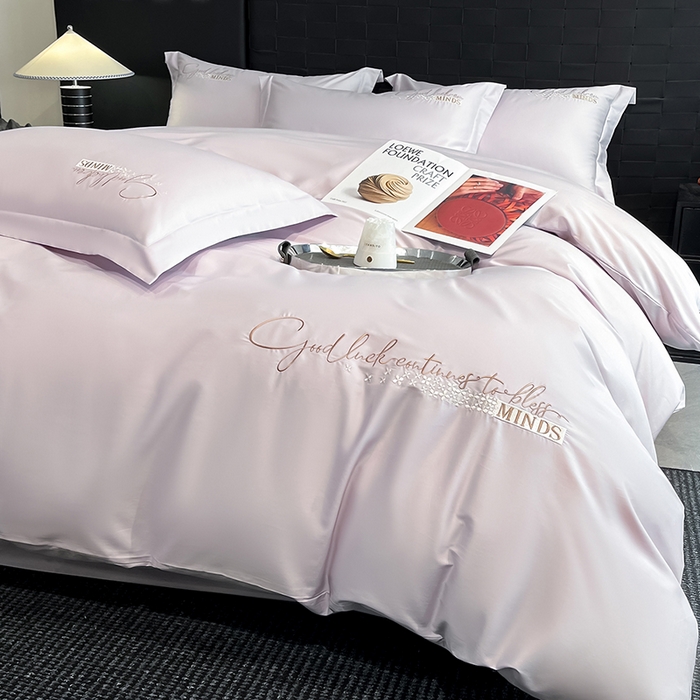 91家纺网 家纺一手货源 找家纺 拼社家纺 2026新款A类全棉贡缎长绒棉四件套全棉四件套简约刺绣纯色纯棉床上用品（提供买家秀） 依恋-优雅紫