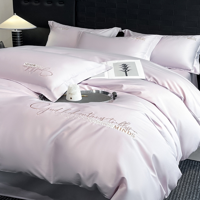 91家纺网 家纺一手货源 找家纺 拼社家纺 2026新款A类全棉贡缎长绒棉四件套全棉四件套简约刺绣纯色纯棉床上用品（提供买家秀） 依恋-优雅紫