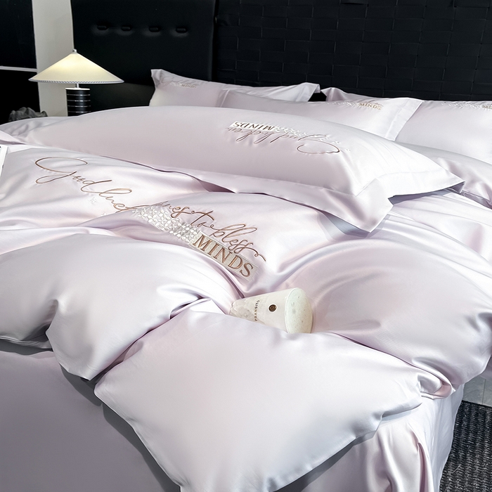 91家纺网 家纺一手货源 找家纺 拼社家纺 2026新款A类全棉贡缎长绒棉四件套全棉四件套简约刺绣纯色纯棉床上用品（提供买家秀） 依恋-优雅紫