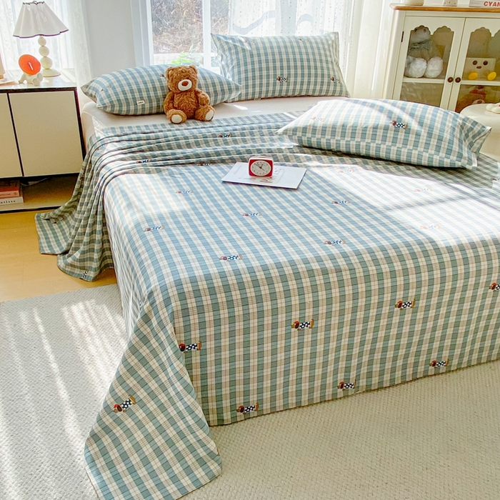 91家纺网 家纺一手货源 找家纺 金泰莱 2026春夏新款100%全棉纯棉老粗布床单凉席席子 小萌狗