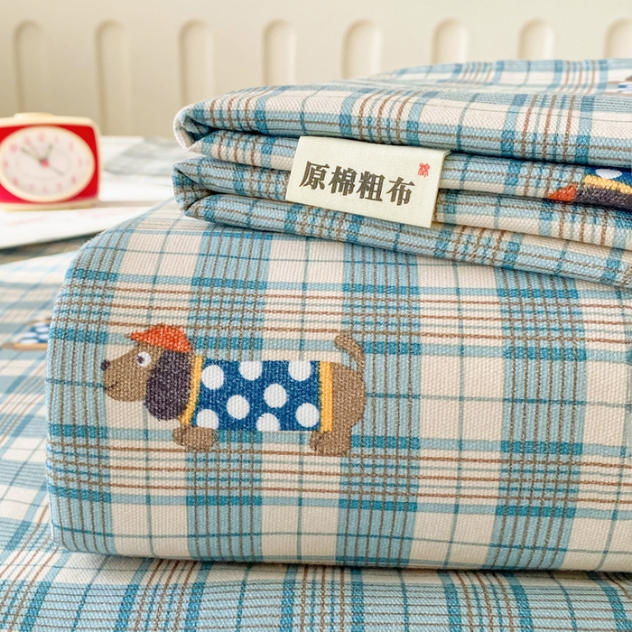 91家纺网 家纺一手货源 找家纺 金泰莱 2026春夏新款100%全棉纯棉老粗布床单凉席席子 小萌狗