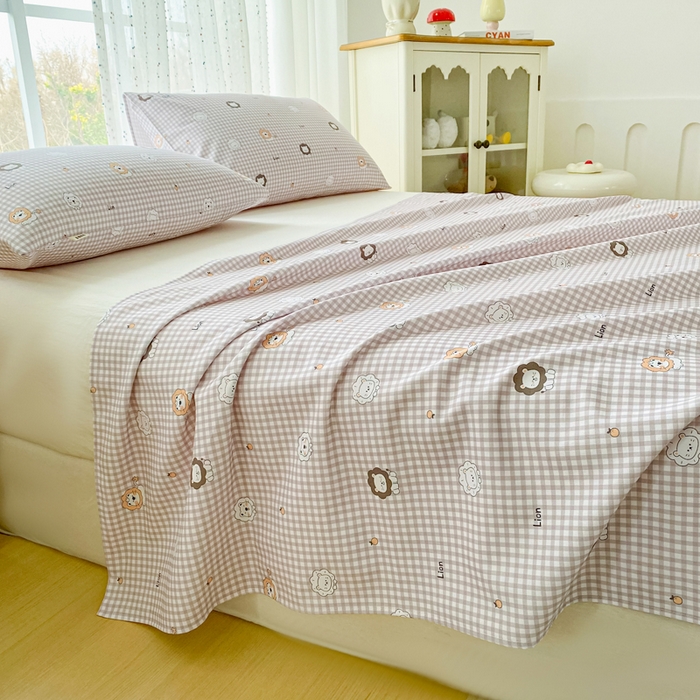 91家纺网 家纺一手货源 找家纺 金泰莱 2026春夏新款100%全棉纯棉老粗布床单凉席席子 小狮子