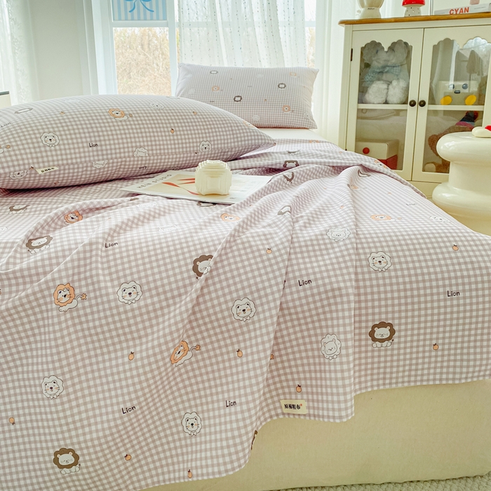 91家纺网 家纺一手货源 找家纺 金泰莱 2026春夏新款100%全棉纯棉老粗布床单凉席席子 小狮子