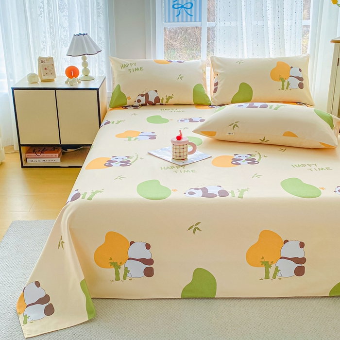 91家纺网 家纺一手货源 找家纺 金泰莱 2026春夏新款100%全棉纯棉老粗布床单凉席席子 竹子熊猫