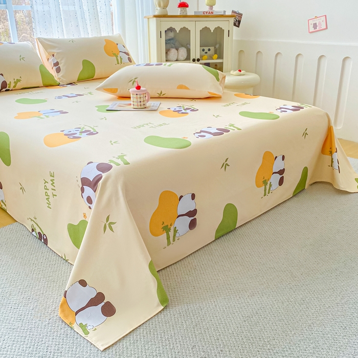 91家纺网 家纺一手货源 找家纺 金泰莱 2026春夏新款100%全棉纯棉老粗布床单凉席席子 竹子熊猫