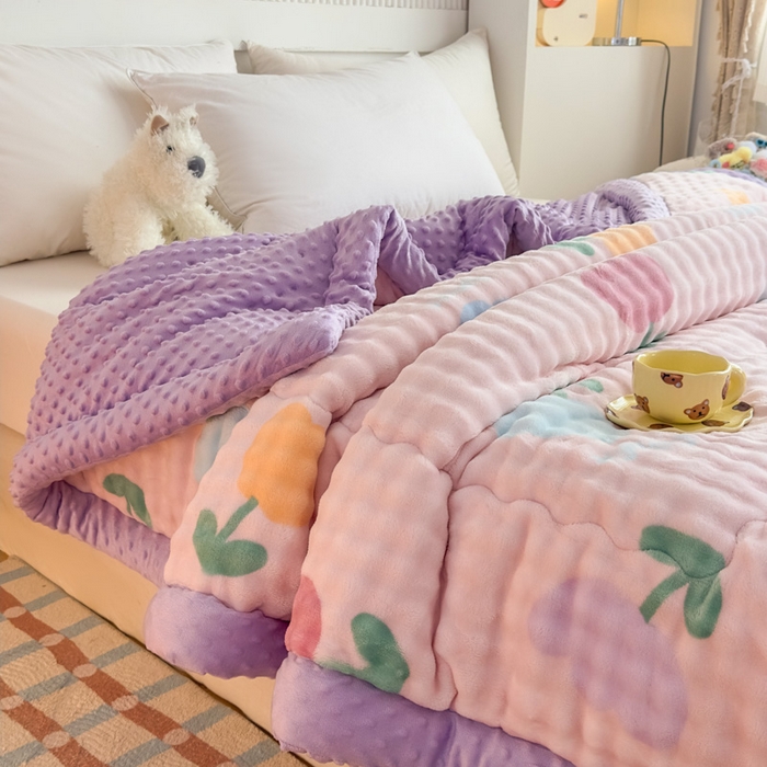 91家纺网 家纺一手货源 找家纺 优雅星家纺 2026新款亲肤舒适兔毛绒豆豆绒冬被 郁金香