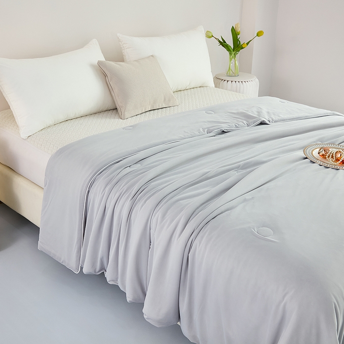 91家纺网 家纺一手货源 找家纺 优雅星家纺 2026新款双面凉感丝A类氨纶凉感天丝纯色夏凉被冰激凌夏被西瓜凉感丝夏被 冰川灰