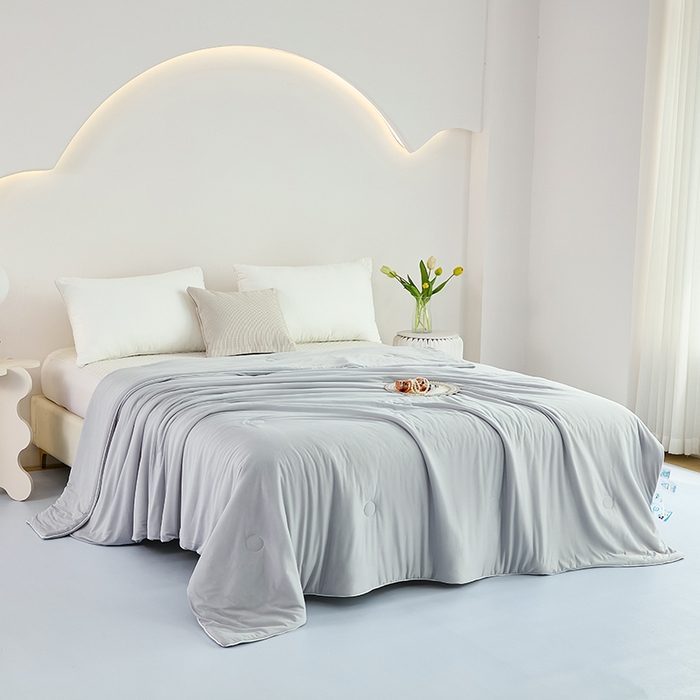 91家纺网 家纺一手货源 找家纺 优雅星家纺 2026新款双面凉感丝A类氨纶凉感天丝纯色夏凉被冰激凌夏被西瓜凉感丝夏被 冰川灰